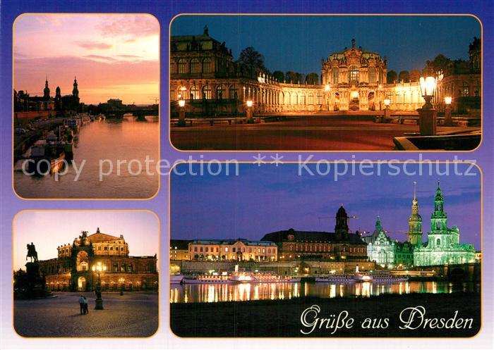 DRESDEN Elbe Terrassenufer Zwinger Semperopr Altstadtensemble Nachtaufnahmen