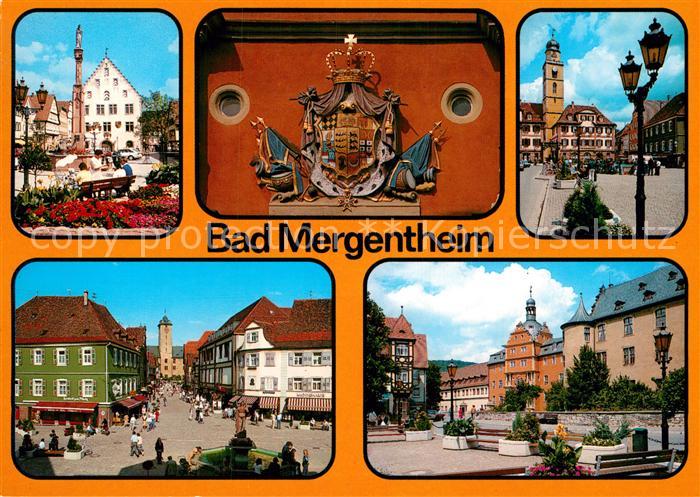 Bad Mergentheim Marktplatz Saeule Brunnen Deutschordensschloss Wappen Krone