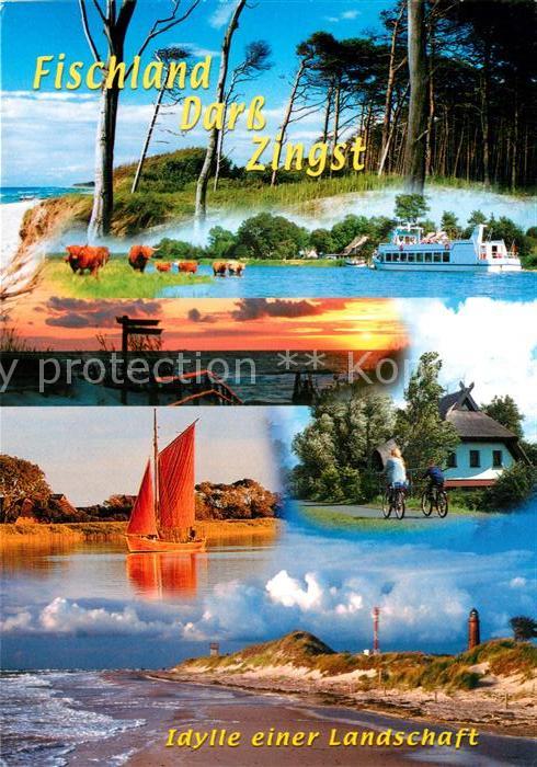 Zingst Ostseebad Idylle einer Landschaft Fischland Darss Faehre Segelboot Leucht