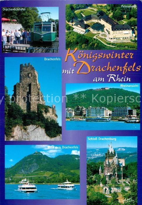 Koenigswinter Drachenfels Bergbahn Petersberg Rheinansicht Dampfer Schloss Drach