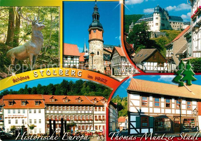 Stolberg Harz Hirschskulptur Selgerturm Schloss Fachwerkhaus Platz Historische S