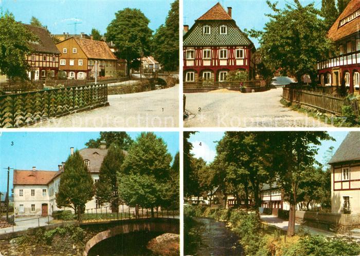 Grossschoenau Sachsen Partie an der Lausur Umgebindehaeuser Damastmuseum Kupferh