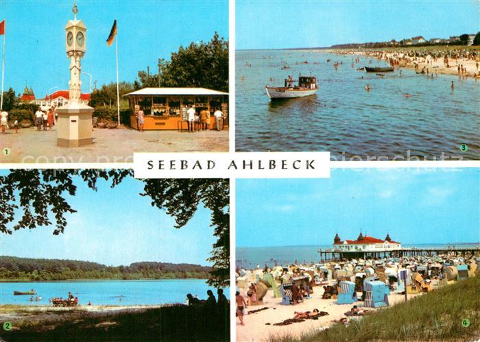 Ahlbeck Ostseebad Zugang zur Seebruecke Standuhr Wolgastsee Strand