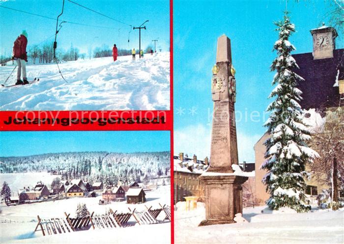 Johanngeorgenstadt Skilift Postsaeule in der Neustadt OT Steinbach Winterpanoram