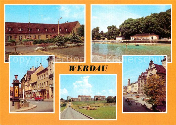 Werdau Sachsen Sportschule Freibad August Bebel Strasse Neubauten Markt
