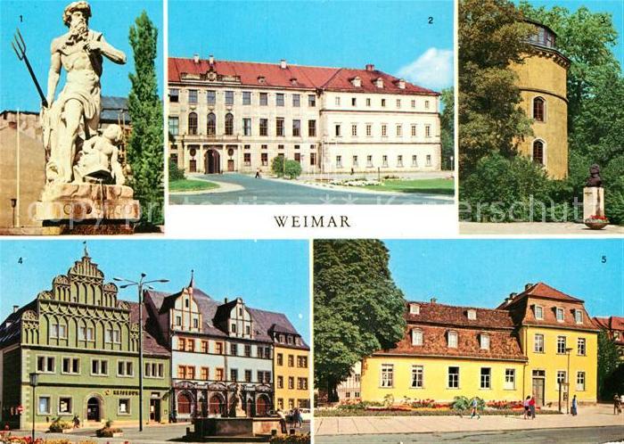 Weimar Thueringen Marktbrunnen Schloss Bibliotheksturm Renaissancehaeuser am Mar