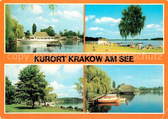 Krakow See Krakower See Badestrand am Joernberg Promenade Bootssteg Bootshaus