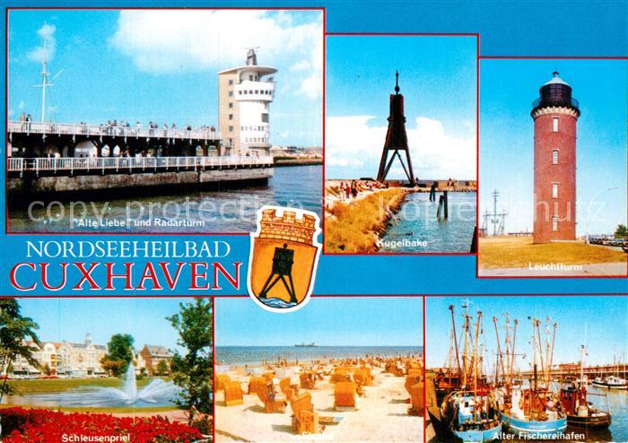 Cuxhaven Nordseebad Kugelbake Leuchtturm Alte-Liebe und Radarturm Schleusenprile