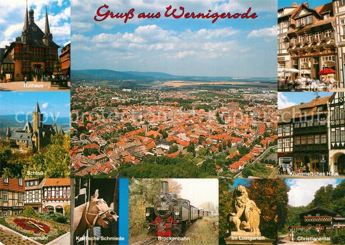 Wernigerode Harz Fliegeraufnahme Rathaus Blumenuhr Brockenbahn Christianental Kr