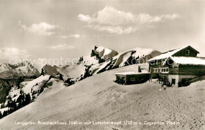 Lenggries Brauneckhaus mit Latschenkopf und Zugspitze Winterpanorama Alpen