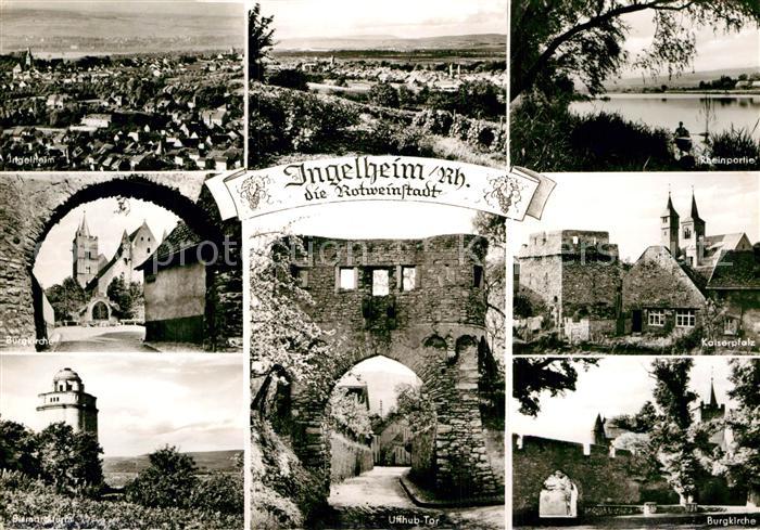 Ingelheim Rhein Stadtpanorama Burgkirche Tor Bismarckturm Kaiserpfalz