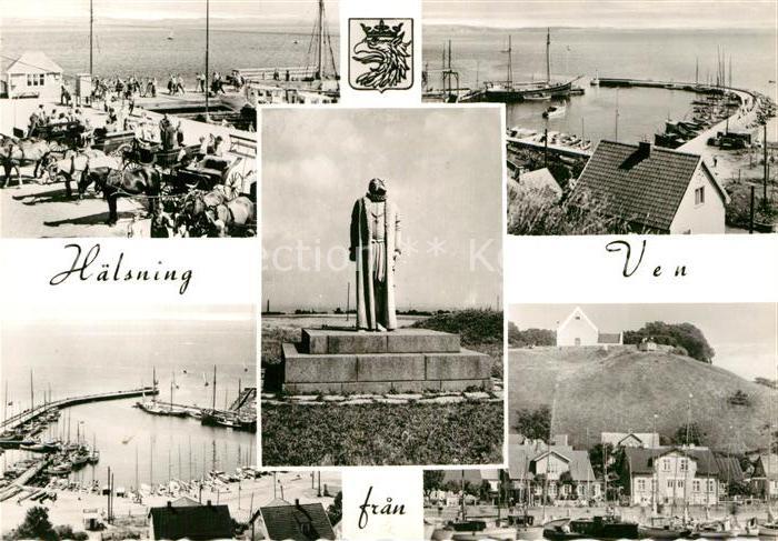 Ven oeresund Hafen Pferdekutschen Denkmal Statue Kuestenort