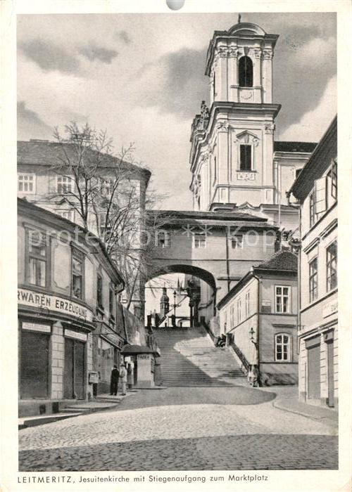 Leitmeritz Litomerice Nordboehmen Jesuitenkirche mit Stiegenaufgang zum Marktpla