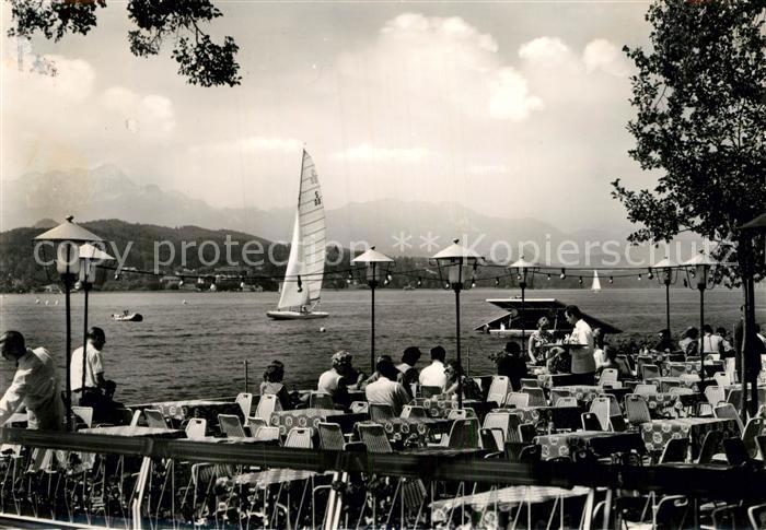 Poertschach Woerthersee Strandcafe Werzer Terrasse Segelboot