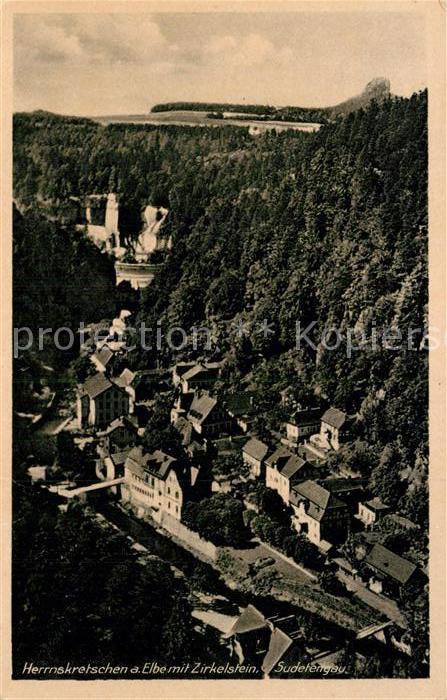 Herrnskretschen Boehmen mit Zirkelstein Sudetengau