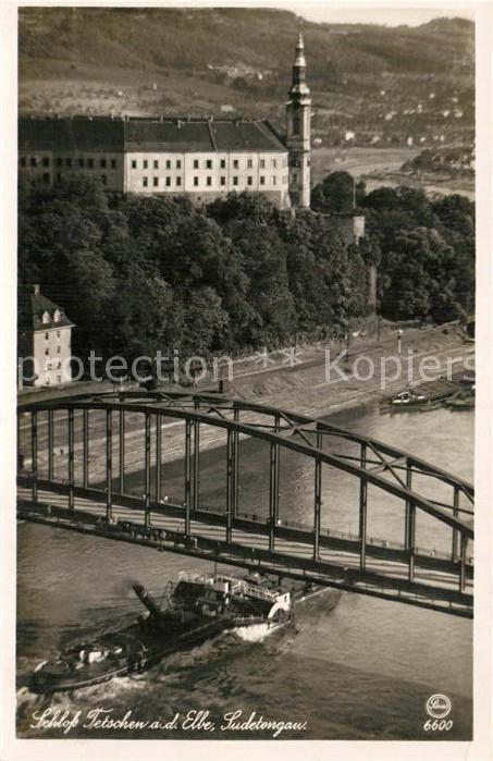 Tetschen-Bodenbach Boehmen Schloss an der Elbe Sudetengau Bruecke Frachtkahn Bin