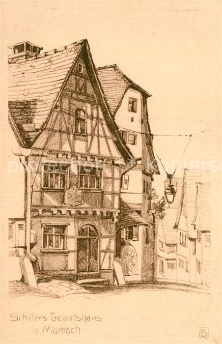 Marbach Neckar Schillers Geburtshaus Zeichnung Kuenstlerkarte