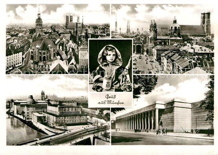 Muenchen Bayern Stadtzentrum Rathaus Frauenkirche Maedchen Bierkrug Gebaeude