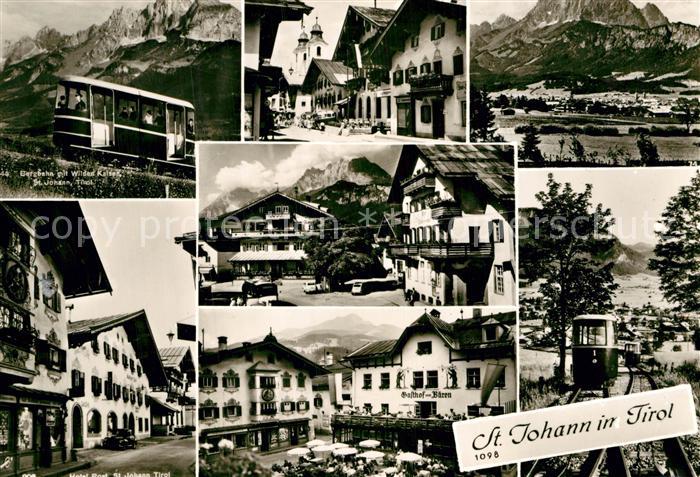 St Johann Tirol Bergbahn mit Wildem Kaiser Ortsmotive Gasthof Hotel