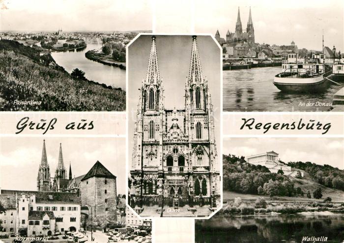 REGENSBURG Bayern Panorama Kornmarkt Dom St Peter Donau Dampfer Walhalla