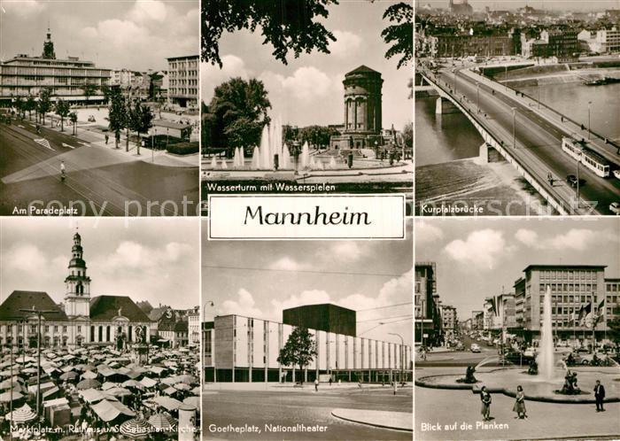 MANNHEIM BW Paradeplatz Wasserturm Wasserspiele Kurpfalzbruecke Planken Geothepl