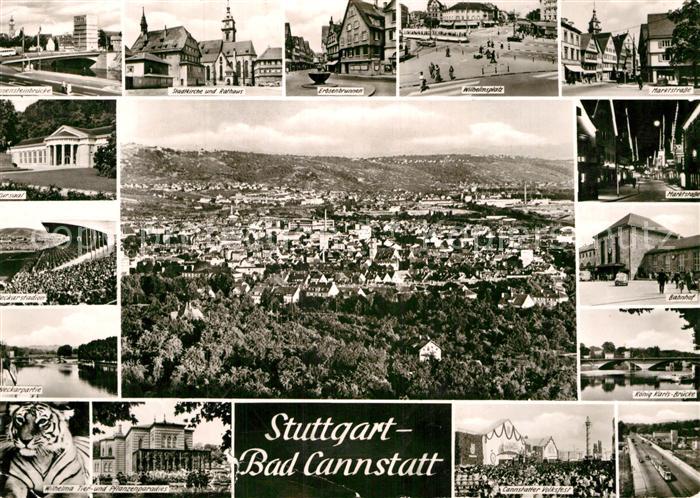 Bad Cannstatt Bruecke Stadtkirche Rathaus Brunnen Platz Marktstrasse Bahnhof Fus