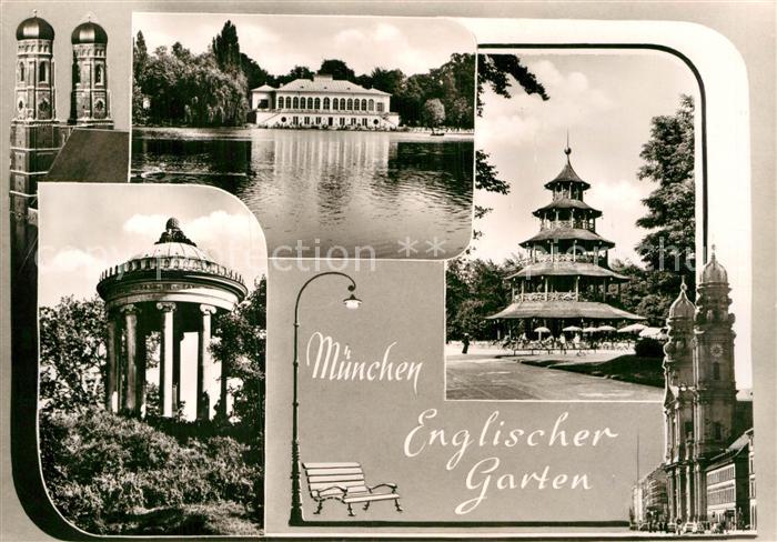 Muenchen Bayern Englischer Garten Pavillon Chinesischer Turm Frauenkirche