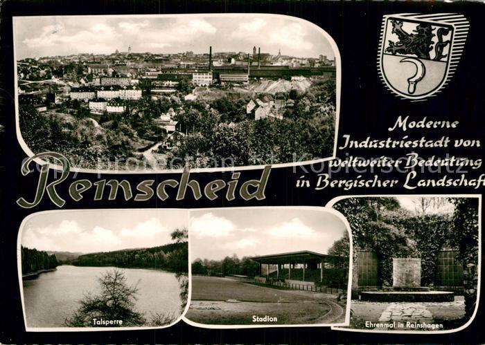 Remscheid Stadtpanorama Talsperre Stadion Ehrenmal Reinshagen Wappen