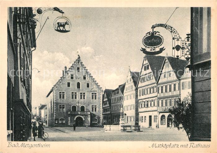 Bad Mergentheim Marktplatz mit Rathaus Apotheke Tuerschild Kupfertiefdruck