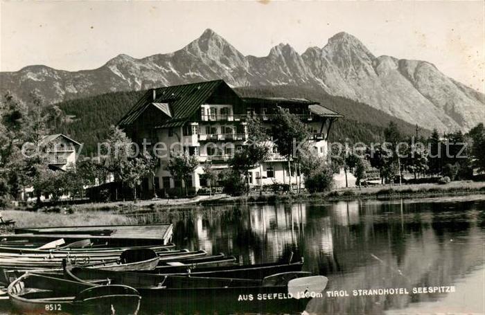 Seefeld Tirol Strandhotel Seespitze Alpen Uferpartie am See Boote