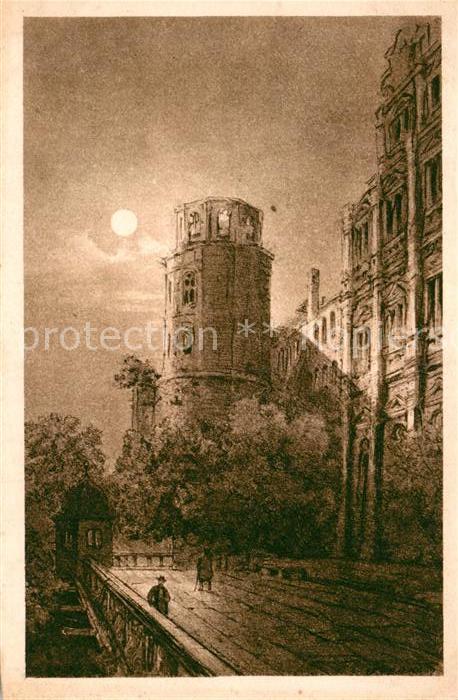 Heidelberg Neckar Schlossaltan im Mondschein Kuenstlerkarte