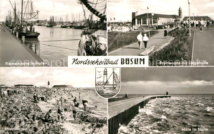 Buesum Nordseebad Fischerboote im Hafen Promenade Liegehalle Mole im Sturm Stran