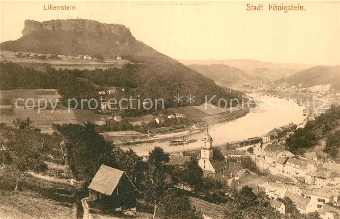 Koenigstein Saechsische Schweiz Panorama Elbe Lilienstein Tafelberg Elbsandstein