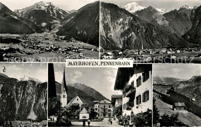 Mayrhofen Zillertal Gesamtansicht mit Alpenpanorama Ortsmotiv mit Kirche Penkenb