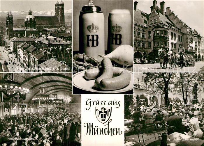 Muenchen Bayern Blick von der Ludwigskirche Frauenkirche Hofbraeuhaus Bierwagen