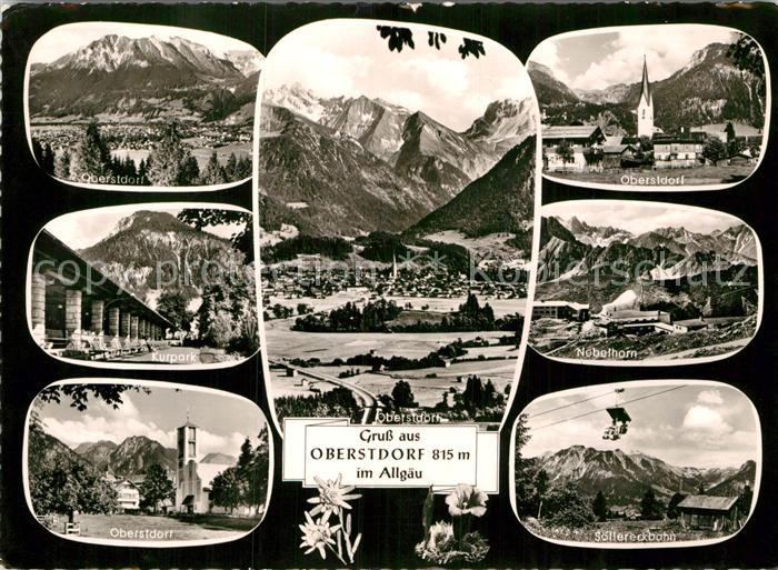 Oberstdorf Gesamtansicht mit Alpenpanorama Kurpark Kirche Nebelhorn Allgaeuer Al