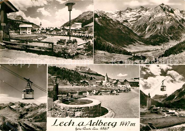 Lech Vorarlberg Gesamtansicht mit Alpenpanorama Bergbahn Brunnen Partie am Fluss