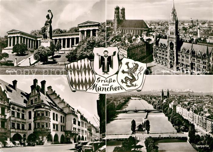 Muenchen Bayern Bavaria Denkmal Statue Hofbraeuhaus Rathaus Frauenkirche Isar Br
