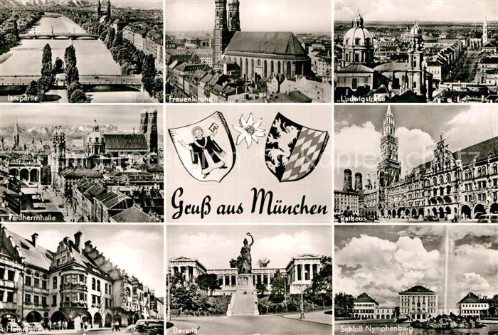 Muenchen Bayern Isar Bruecken Feldherrnhalle Hofbraeuhaus Frauenkirche Ludwigstr