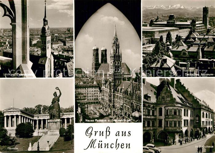 Muenchen Bayern Blick auf Peterskirche Bavaria Denkmal Statue Rathaus Frauenkirc