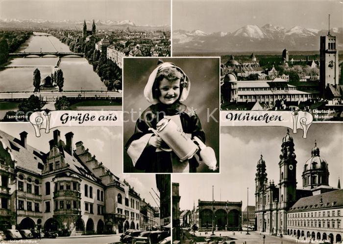 Muenchen Isar Hofbraeuhaus Deutsches Museum Theatinerkirche Maedchen mit Bierkru