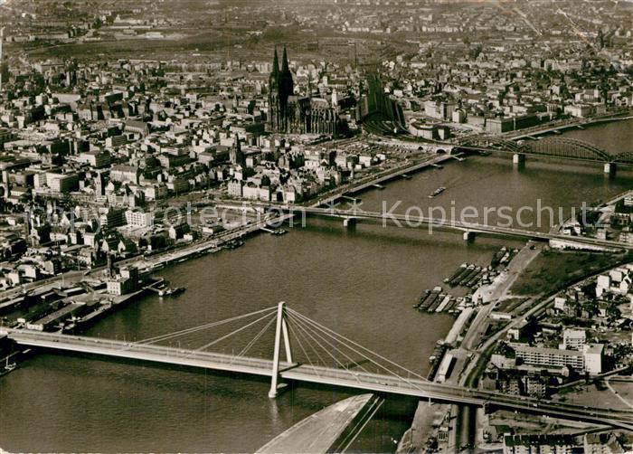 Koeln Rhein Severinsbruecke Deutzer Bruecke Hohenzollernbruecke Dom Fliegeraufna