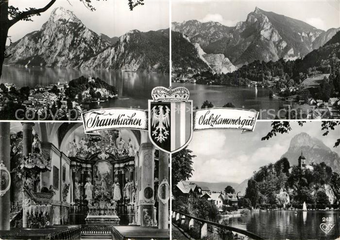 Traunkirchen Panorama Traunsee mit Traunstein Winkl Kirchen mit Fischerkanzel Al