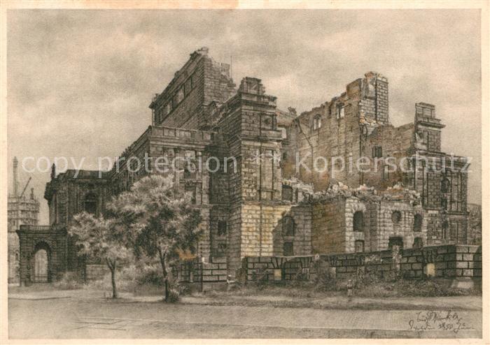 DRESDEN Elbe Staatsoper Semperbau nach Original Bleistiftzeichnungen von Curt Wi
