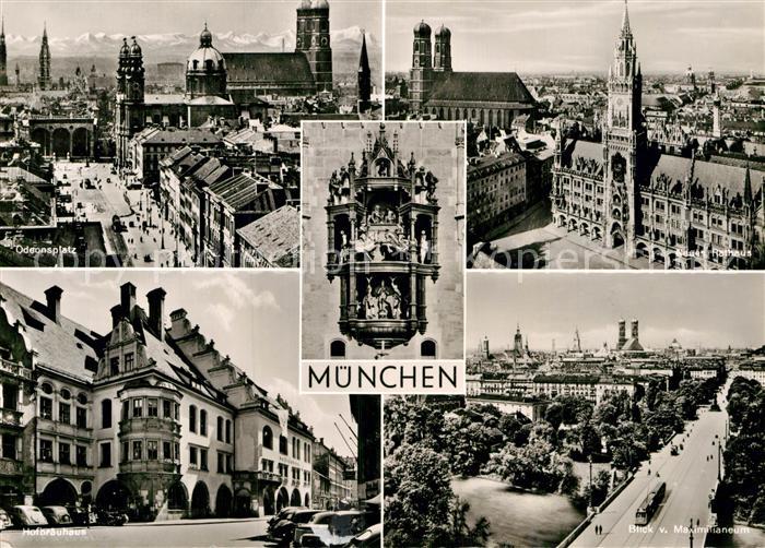 Muenchen Odeonsplatz Neues Rathaus Glockenspiel Hofbraeuhaus Blick vom Maximilia