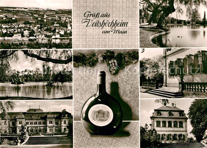 Veitshoechheim Teilansichten Gebaeude Schloss Schwanenteich Weinflasche