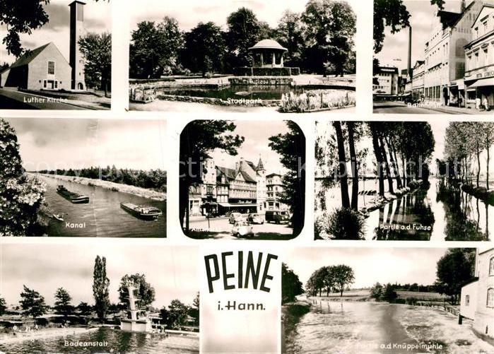 Peine Lutherkirche Kanal Badeanstalt Stadtpark Bahnhofstrasse Markt Fuhse Knuepp