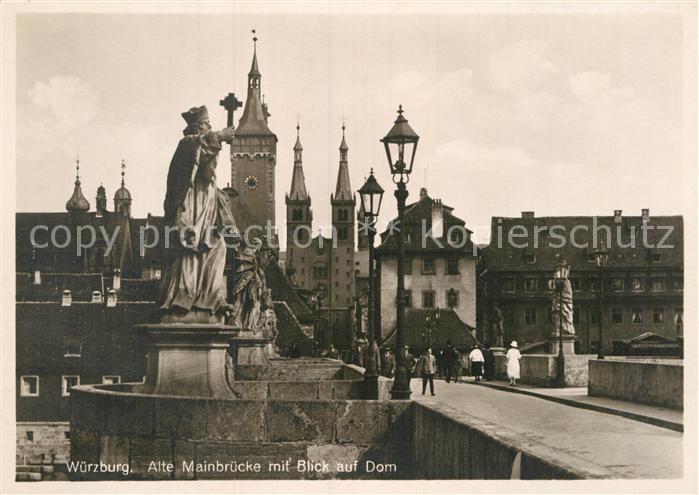 Wuerzburg Alte Mainbruecke mit Blick auf den Dom