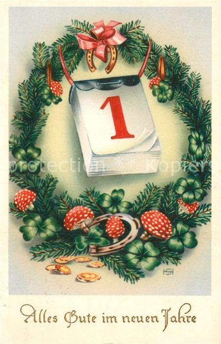 Neujahr Hufeisen Pilze Kleeblatt Muenzen