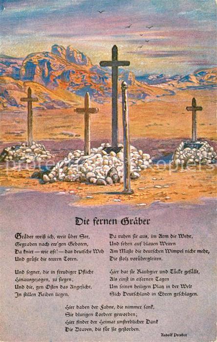 Kuenstlerkarte Rudolf Presber Die fernen Graeber Deutsche Soldatengraeber in Sue